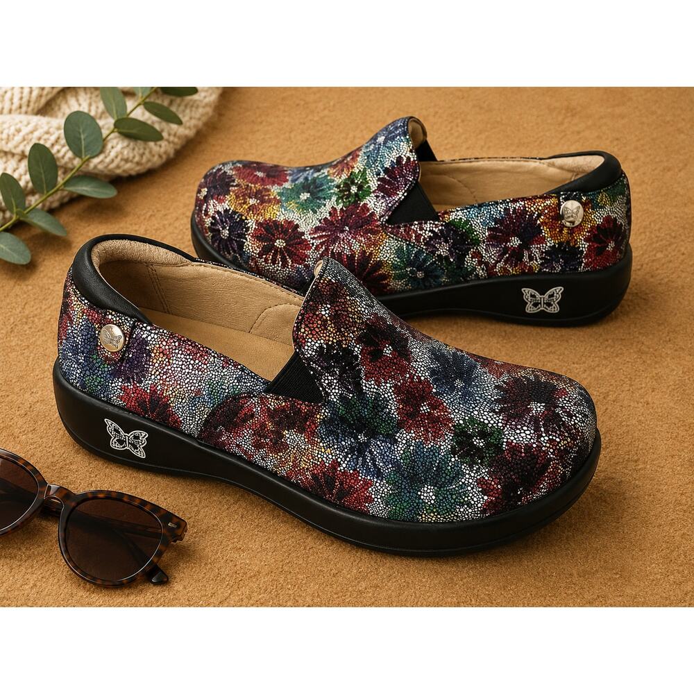 Alegria by PF Lite Women's Bloomies Slip- On Clog Floral Leather Size 38 (US 8)